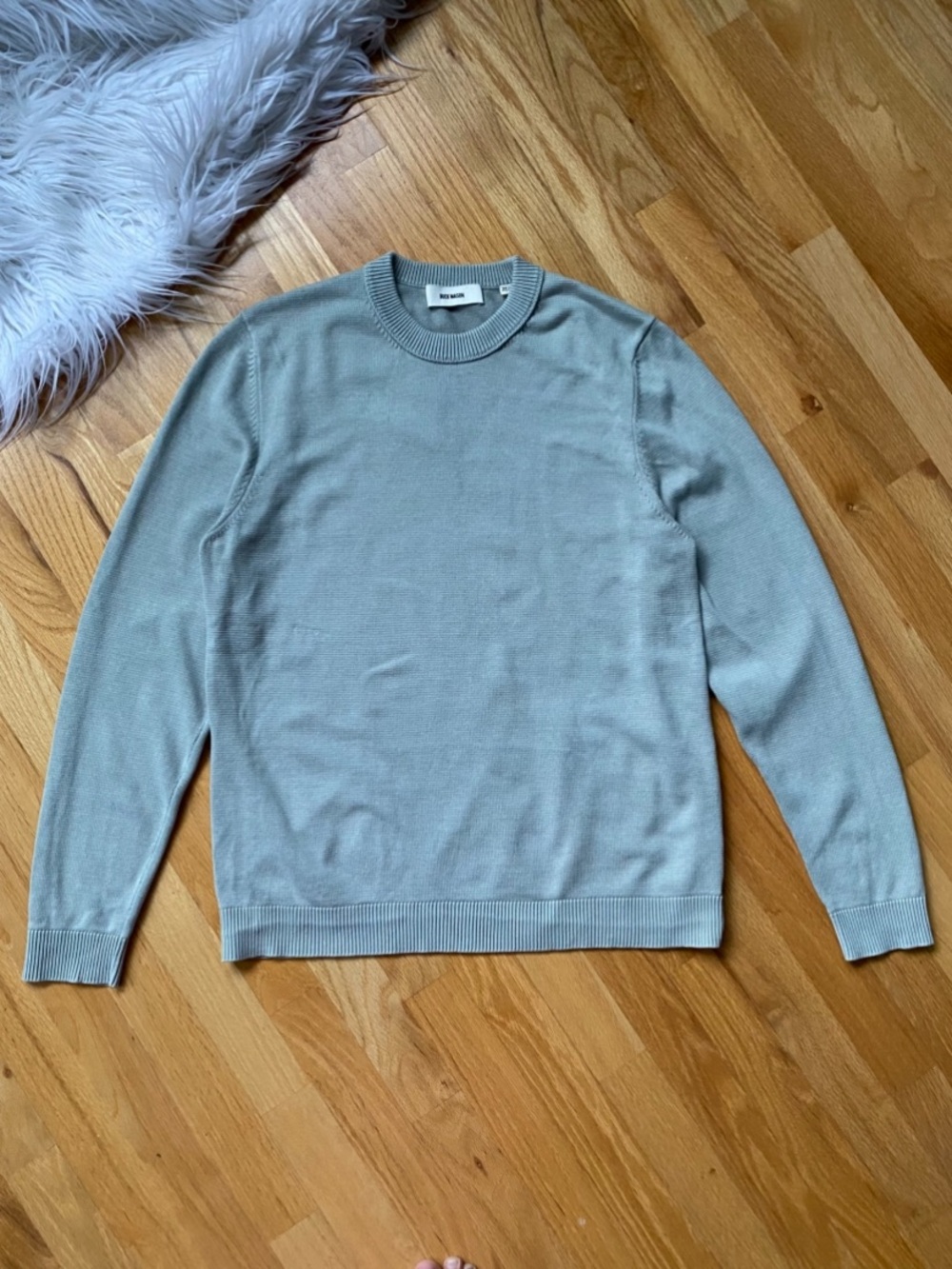 Buck Mason Men's Crewneck Dyed Cotton Traveler Sweater in Light Sage Green
